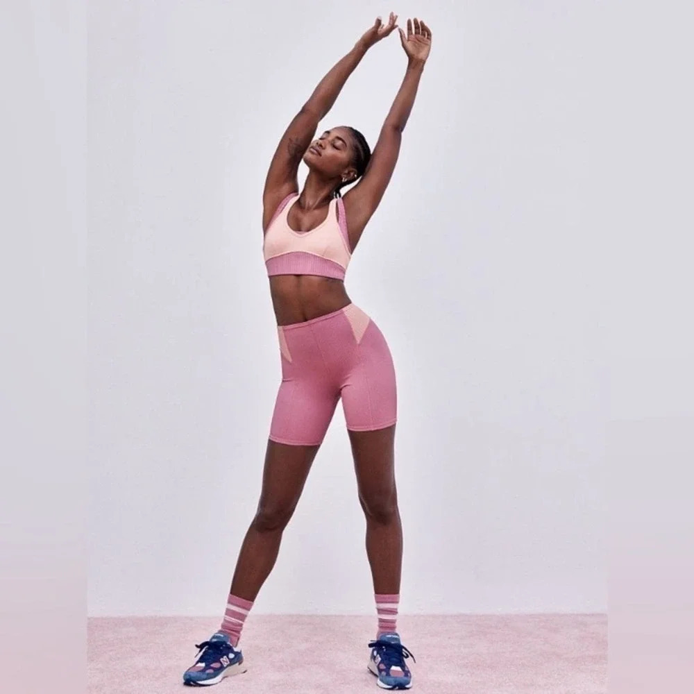 For Love and Lemons Dani Mauve Pink Biker Athletic Ribbed Shorts Workout NWT v6x